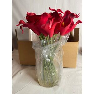 Well Known Red Faux Calla Lily Arrangement in Glass Vase with Illusion Water